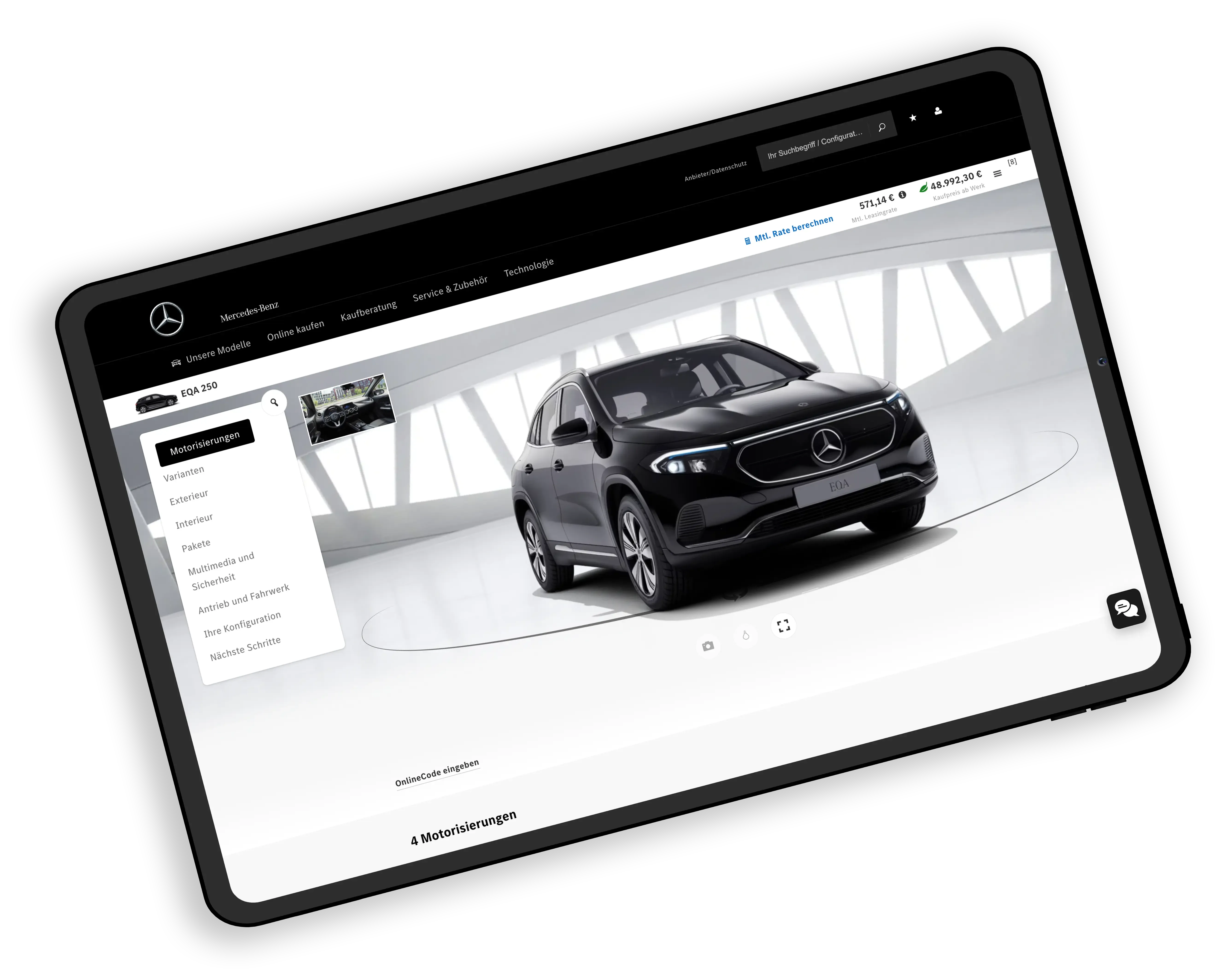 Tablet with the Mercedes-Benz configurator